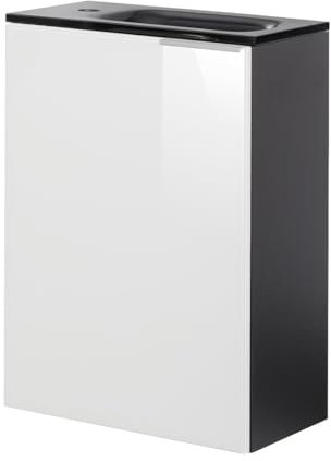 FACKELMANN Kara Gäste-WC Set 2 Teile – Waschtischunterschrank in Anthrazit mit Glasfront Weiß mit Waschbecken aus Glas in Anthrazit – SBC Waschbeckenunterschrank schmal – Tür Links – 45 cm breit