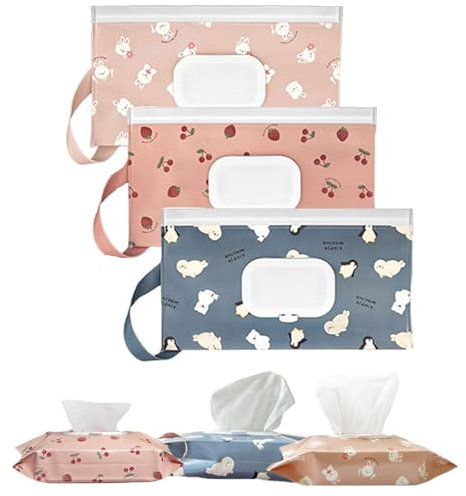 3 Pack Baby Wipes Dispenser,Reusable Portable Wipe Holder,Travel Wipes Pouch Baby Wipes Containe,Wet Wipe Bag for Baby or Personal