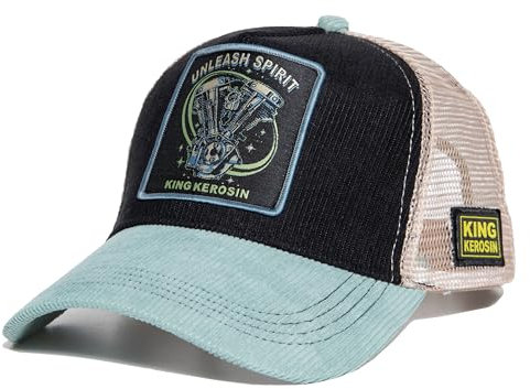 King Kerosin Herren Trucker Cap Mesh Cap Aus Cord Kappe Retro Biker Motorrad Vintage Netz Snapback Unleash Spirit