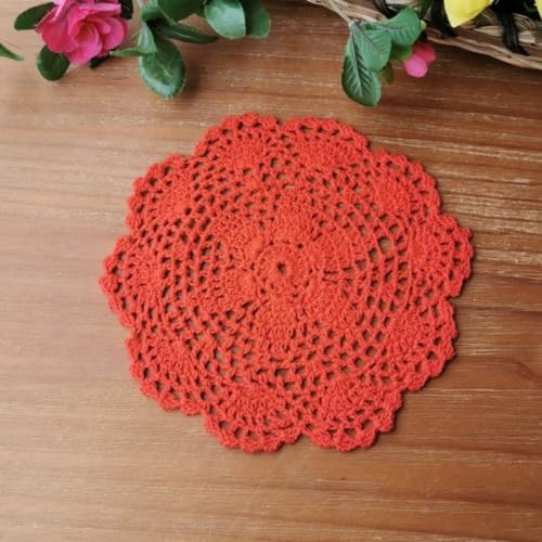 Blausky 6 Stück Runde Bestickte Tischmatte,Häkeldeckchen,Spitzendeckchen Tischset Kleine Häkeln Tischläufer Baumwolle Untersetzer,Tischdecken für Tassen Schalen Teller Vasen Antike,20 cm,Rot
