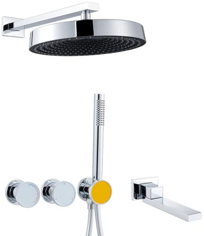 RONMX Duschsystem Unterputz, RSS0439 Modern Duschset, 10in/255mm Runden Duschkopf mit 360° Drehbarer Badewannenarmatur, Handbrause, 59A Messingkörper, Duschamaturenset Regendusche