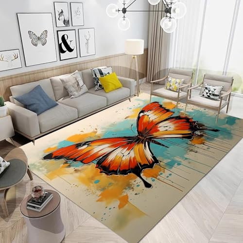 Bereich Teppich,3D Teppich Tierischer Schmetterling Gedruckt Wohnkultur rutschfeste Weiche 40 X 60 cm,Kinderzimmerteppich ， Schmutzabweisend - Leicht Zu Reinigen Mit Gummirückseite -607084833150
