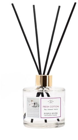 Purple River Raumduft Reed Diffuser | Fresh Cotton | Aroma Diffusor 100ml | langanhaltender Duft für Zuhause | inkl. 7 Duftstäbchen | Lufterfrischer für Bad, Küche, Wohnzimmer