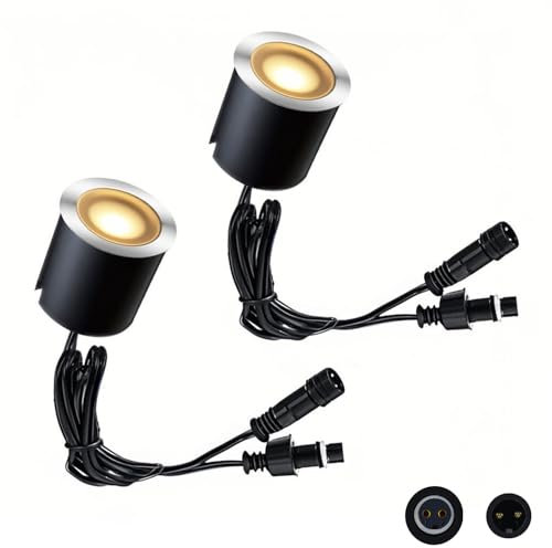 Arotelicht 2er 12V LED Einbaustrahler Warmweiß 0,6W Ø32mm led Einbauleuchte Bodeneinbaustrahler außen, IP67 wasserdicht Terrasse Küche Garten Dekolicht 2800K, Ohne Netzteil