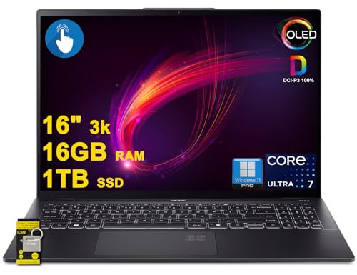 acer Swift 16 AI Laptop 16 pollici 3k OLED Touch 100% DCI-P3 Intel 8-core Ultra 7 Series 2 256V (fino a 47 top) 16GB DDR5 1TB SSD per Creator Designer Business Professional Win11Pro ICP Hub/Copilot+AI