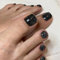 False Toe Nails - 24pcs Glitter Black Stick on Toenails - 12 Sizes False Toenails with Glue - Full Cover Short Square Glossy Toe Nail Tips for Women Girls