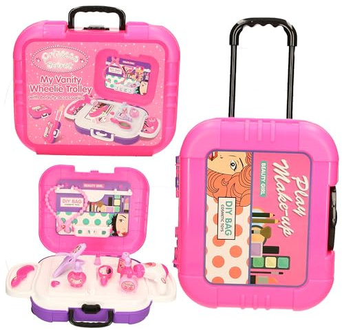 Princess Secret My Vanity Wheelie Trolley, Pink Beauty Play Set with Cosmetic Accessories, DIY Beauty Case