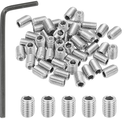 PATIKIL Vis Sans Tête À Embout Creux Hexagonal Interne 1/4-28x3/8, 50 Pcs Acier Inoxydable 304 Avec Clé Hexagonale Pour Poignées De Porte Et Éléments De Salle De Bain