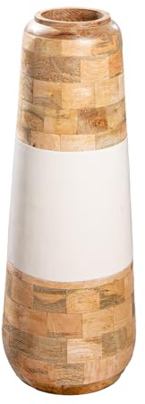 GILDE Vase Naturelle aus Mangoholz - Höhe 59cm x Ø 22cm - konische Form - Natur und weiß - glänzend und matt - Dekovase