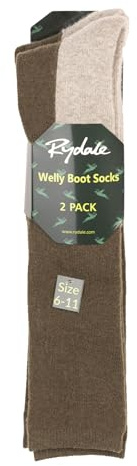 Rydale Men's Welly Boot Socks Knee High Long Length Pack of 2 Wellington Sock For Men