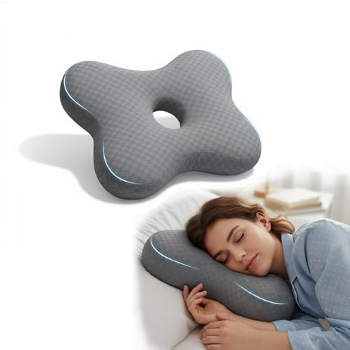 pozico Piercing Kissen mit Loch – Ohrkissen für Seitenschläfer – Druckentlastendes Donut Kissen bei Ohrenschmerzen, Piercings & OP – Waschbarer Bezug, Anpassbare Füllung 49x38x8 cm