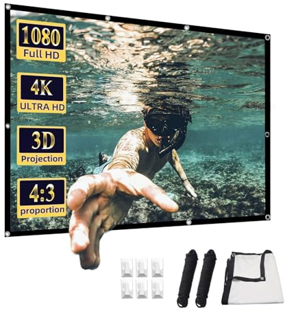 Pantalla para Proyector de 60-250 Pulgadas, Formato 4:3 Full HD 3D 4K, Lavable Tela Proyector, Ángulo Visión 160º, para Cine en Casa Presentación(200 in(400x300cm))
