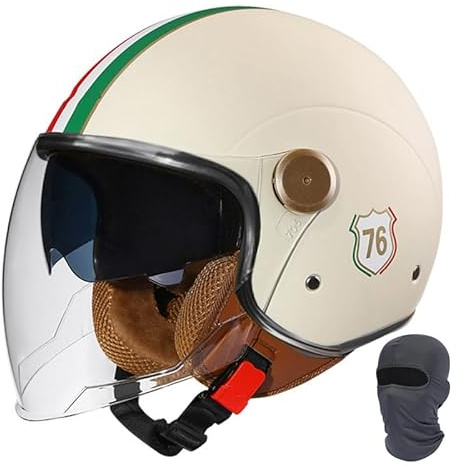 Offener Motorradhelm mit Doppelvisier, Retro-Jethelm, Halbhelm, ECE/DOT-geprüft, langes Objektiv, for Männer und Frauen, Scooter, Cruiser, Scooter