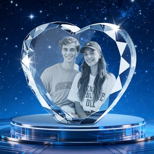 KKHH 3D Crystal Photo Personalized – Custom Engraved Picture in Glass Block Gift for Mom – Mother’s Day, Birthday Keepsake from Daughter Son, Nana Grandma Gift(Thick Heart)