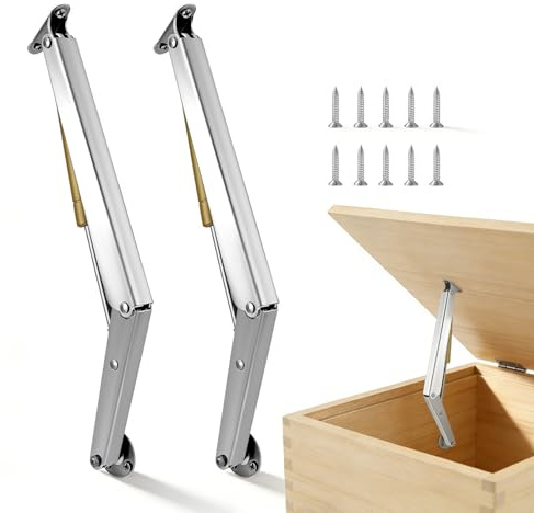 2-Pack Heavy Duty Lid Support Hinges - 15KG Soft Close Gas Struts for Toolboxes, Chests & Basement Doors, Hands-Free Stay, Slow Shut, Child-Safe Design