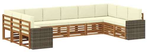 vidaXL Outdoor-Sofagarnitur 10 pcs Natur und Creme Polyester, Garten-Lounge-Set, modernes Outdoor-Sofa, Bequeme Terrassenmöbel, strapazierfähige Sitzgelegenheit