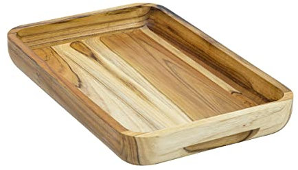 Stolf Teak Wood Serving Tray – Crafted from Reforested Wood with a Durable Mineral Oil Finish, Perfect for Seasoning, Serving Snacks, Appetizers, and Stylish Home Décor – 39.5 x 26 x 5 cm