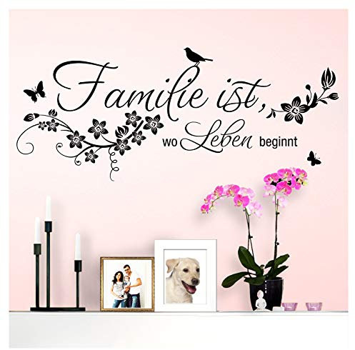 Wandaro Wandaufkleber Spruch Familie ist | schwarz 84 x 35 cm | Wandsticker Flur Wandspruch Wohnzimmer Wandtattoo Aufkleber W3476