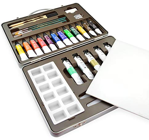 Pebeo Studio Acrylics Paint Set in Metal Gift Tin - with Paints, Palette and Brushes - Set of 28