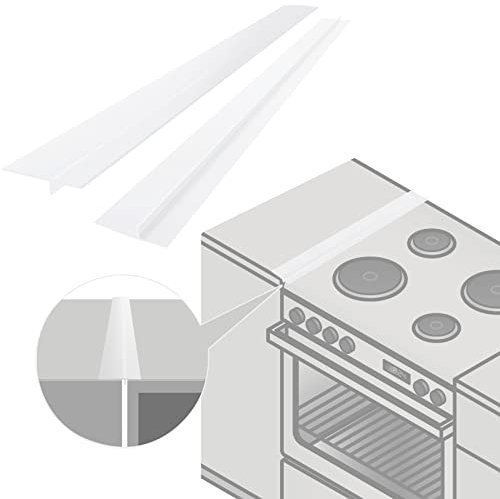 2 Pack Silicone Stove Counter Gap Cover, 25 inch Long Kitchen Counter Gap Filler, Long Gap Filler Seals Spills Between Counter, Stovetop, Oven, Washing Machine and Kitchen Appliances (White)