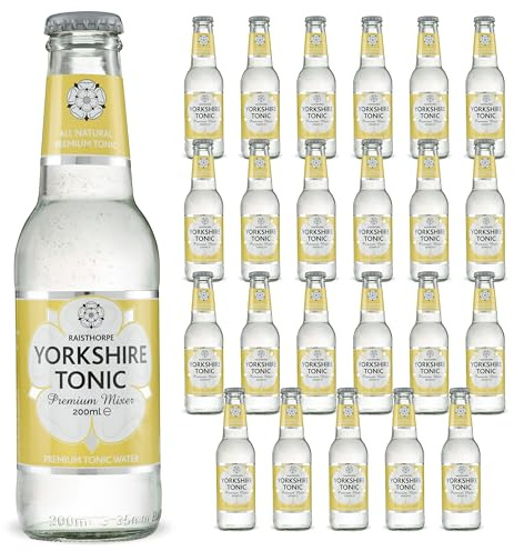 Tonic Water for Gin - Premium Tonic Water w/Quassia & Sicilian Lemon Extracts, Sugar, Carbonated Water, & Vitamin C - Mixers for Drinks, Vodka, Cocktails, & Mocktails - Raisthorpe Manor, 200ml, 24-Pk