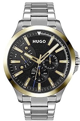 HUGO Multi Zifferblatt Quarz Uhr für Herren Kollektion #LEAP mit Silbernes Edelstahlarmband - 1530174