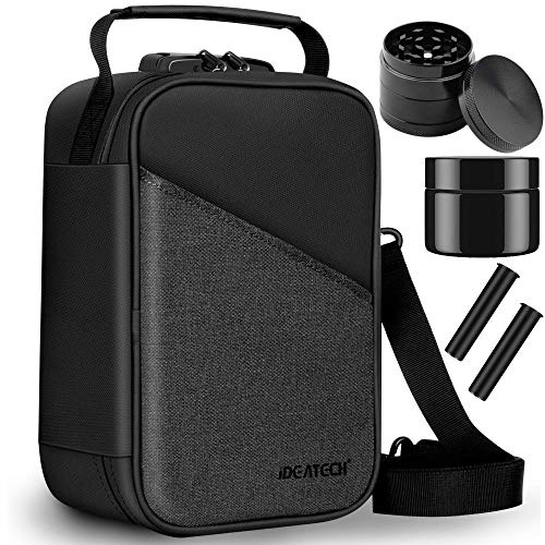 IDEATECH Smell Proof Bag, Stash Box with Lock, Smell Proof Containers, Odorless Travel Storage Bag, Home Organizer Case Lock Box with Accessories, Gift for Women/Men (Black)