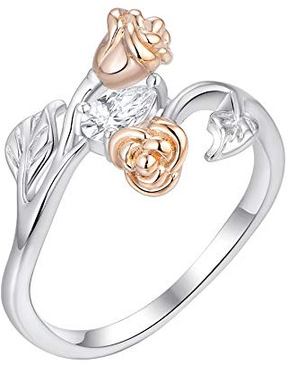 YL Rosenring 925er Sterlingsilber schliff Birnenförmiger weißer Zirkonia Ring für Damen Mutter Freundin (Größe 49)