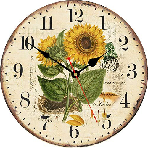 TAHEAT 8 Inch Summer Sunflower Wall Clock, Retro Rustic Floral Battery Operated Clocks, Wooden Decorative Easy to Read for Home/Office/School/Bar