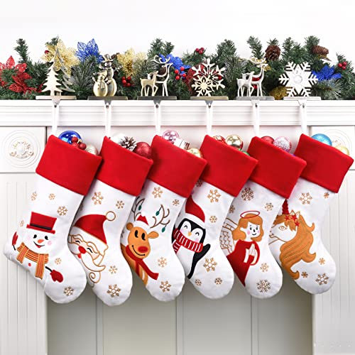 Duosheng & Elegant Weihnachtsstrumpf Groß 50 cm Nikolausstrumpf für Kamin Klassisch Rot-Weiß Weihnachtsdeko Strumpf für Familie Christmas Stockings 6 Stück
