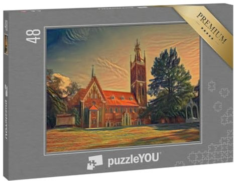puzzleYOU: Puzzle 48 Teile „im Stil von Edvard Munch, Der Schrei - St. Petri Kirche in Wörlitz, Dessau, Sachsen-Anhalt, Deutschland“