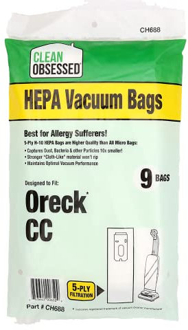 Clean Obsessed H-10 HEPA Bags Fits Oreck Type CC Upright Vacuum Cleaners (9 Bag Pack)