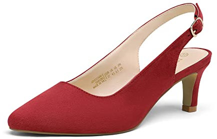 DREAM PAIRS Womens Slingback Sandals Pumps Pointed Toe Dress Party Court Shoes Ladies Kitten Heel Wedding Shoes SDHS2234W-E,Size 5,Red/Suede,SDHS2234W-E