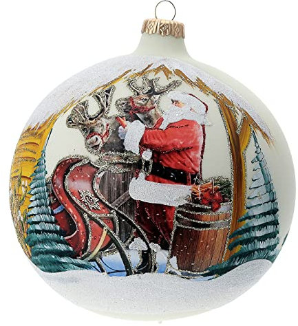 Christbaumkugel aus Glas handbemalt Weihnachtsmann, 150 mm