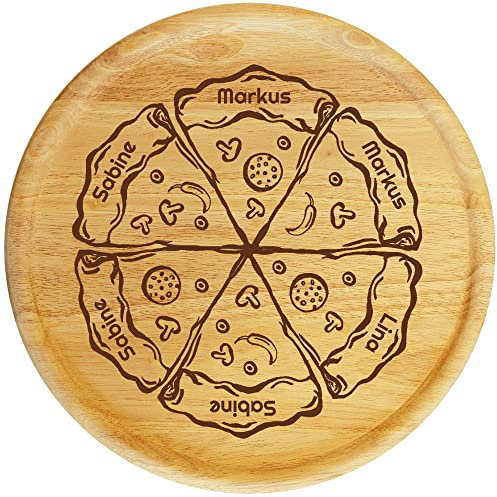 Sterngraf Pizzateller mit Gravur (Namen) personalisiertes Holz Pizzabrett 32cm - Geschenkidee zum Geburtstag, Geschenke Jahrestag Jubiläum, Holz-Teller MotivP8 Pizzastücke