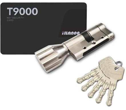 Cilindro de pomo con 5 llaves 30/40mm, Euro Cobre Cilindro Cerradura Cerradura de seguridad con barra de acero antirrotura y tuerca antirrobo para puerta exterior antirrobo, puerta interior