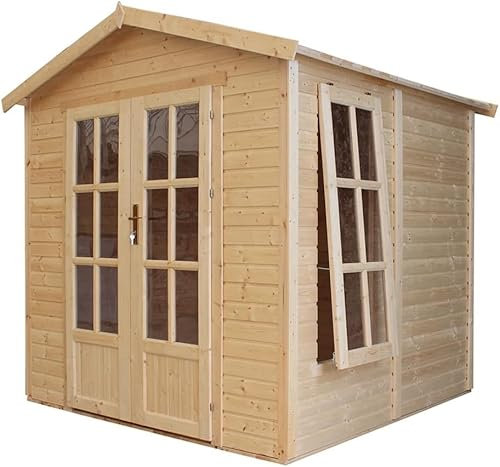 Garten Holzhaus mit Bitumenschindeln der schwarz Farbe, B233xT222xH233 cm, Modernes Gartenhaus als Home-Office, Abschließbares Gartenhaus, Home Office im Garten oder Garten-Studio TIMBELA M351FB