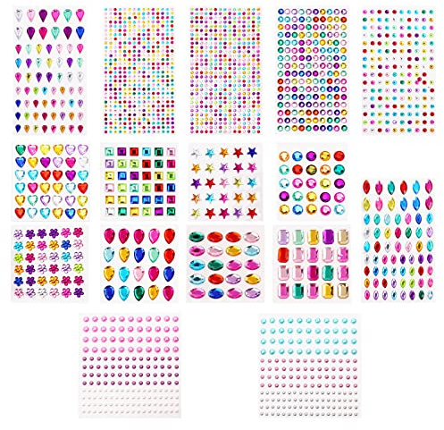 Vicloon Glitzersteine Selbstklebend,16 Blätter Schmucksteine Aufkleber, 1908 Stück Acryl Bunt Strasssteine Selbstklebend für Gesicht, Körper, Nägel und Handwerke, Fotorahmen, Grußkarten