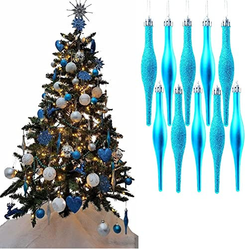 UKDeals Direct® Türkis Weihnachtskugeln mit Tropfen, 120 mm, 10 Stück - Hängender Weihnachtsbaumschmuck aus Kunststoff für Haus, Hochzeit, Garten - Ideal für Weihnachten oder das ganze Jahr über