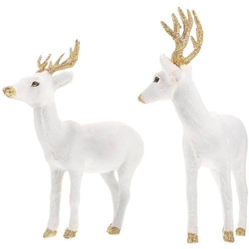 Operitacx Weihnachts-Rentier-Figuren, 2 Stück stehende Hirsch-Figuren Statuen für Weihnachtsdekorationen, Wohnzimmer, Zuhause (weiß)