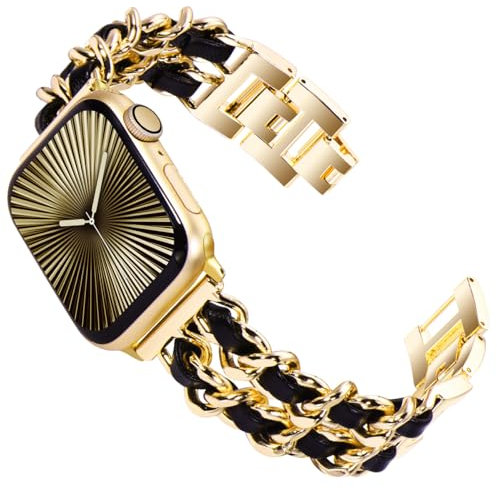KADES Damen Ersatzarmbänder Kompatibel mit Apple Watch Armband 42mm(Series 10 11) 41mm 40mm 38mm,Metall Gliederarmband für iWatch SE (3 2 1) Series 11/10/9/8/7/6/5/4/3/2/1, Gold/Schwarz