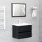 WIFESE Ensemble de 2 meubles de salle de bain en bois noir 60 x 38,5 x 45 cm Meuble sous-vasque avec 1 tiroir, 1 miroir, lignes épurées et design fin