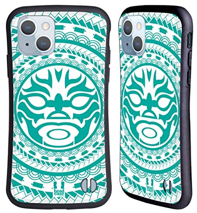 Head Case Designs Tiki Azzurro Pattern Polinesiani Cover Ibrida Compatibile con Apple iPhone 14