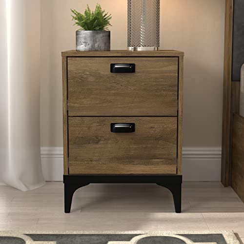 Galano Lawrence 2 Drawer Bedside Table – Bedroom Bedside Cabinet with Storage – Nightstand Organizer for Hallway, Entryway, Living Room (Knotty Oak)