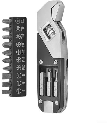 DAZZLEEX Adjustable Spanner, Multi Tool Small Adjustable Wrench Pocket Multifunction Spanner with 10 Bits 11.6cm