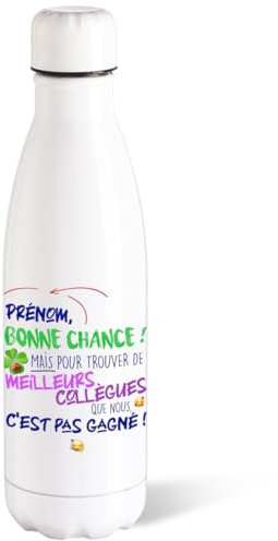Bouteille d’eau Isotherme 500ml Acier Gourde Réutilisable Ecologique Collègue Personnalisable Prénom Maintien Chaud/Froid 12h. Idée Cadeau Original Humour Homme Femme Sport Bureau Anniversaire Noël
