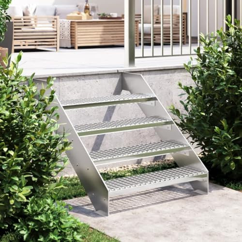 Festnight Gitterroststufe Treppenstufe Rutschhemmende Sicherheitsantrittskante Stahltreppen Aussen Stahlstufe 80x24x7 cm Verzinkter Stahl(Geschmiedet und geschweißt)