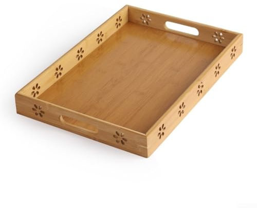Vassoio in legno, grande vassoio da portata in legno con manico per mangiare, vassoio da portata rustico in legno per tè, caffè e snack (40 x 28 x 4,5 cm)