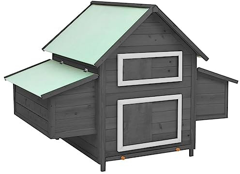 FENLAX Hühnerstall aus Massives Tannenholz 152x96x110 cm Grau Hühnerstall Holz Hühnerstall Winterfest Hühnerhaus Hühnerstall Hühner Gehege für Draußen Voliere Kleintierstall