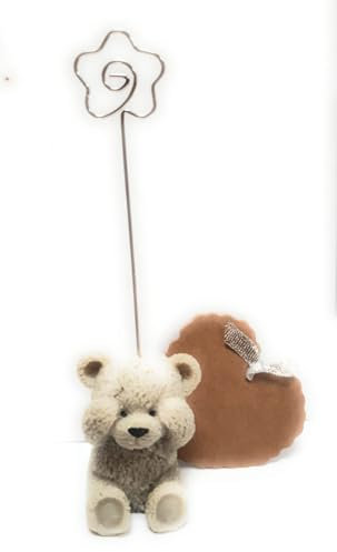 Memo/Kartenhalter in Bärchenform aus Beton (Blume, Braun)